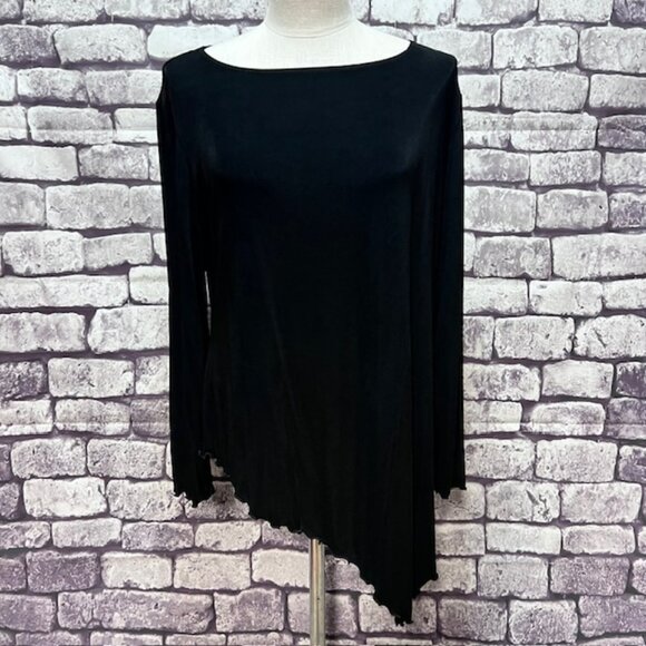 Chico's Travelers Black Long Sleeve Asymmetrical Hem Blouse Size XL - Picture 1 of 8